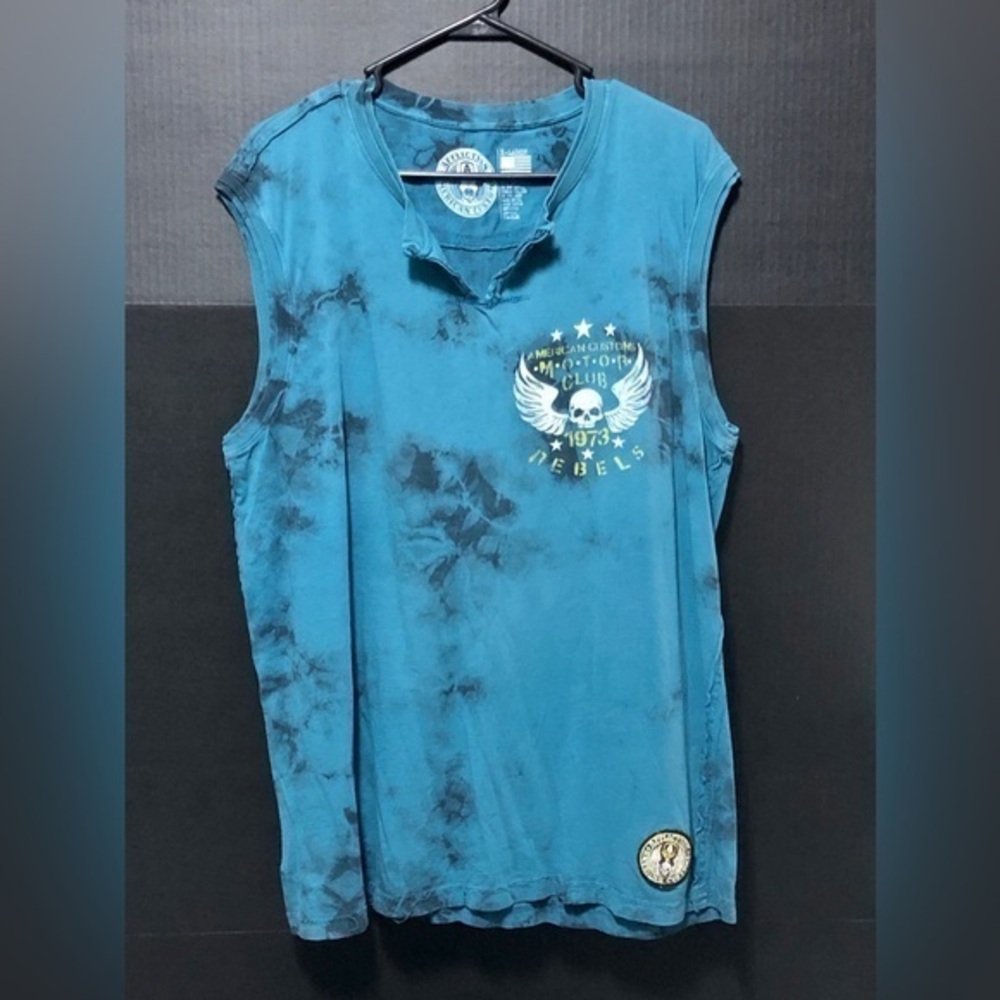 🌚Affliction American Customs Graphic Blue Tie Dye Sleeveless Tee